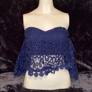 Navy Lace Crop Top
